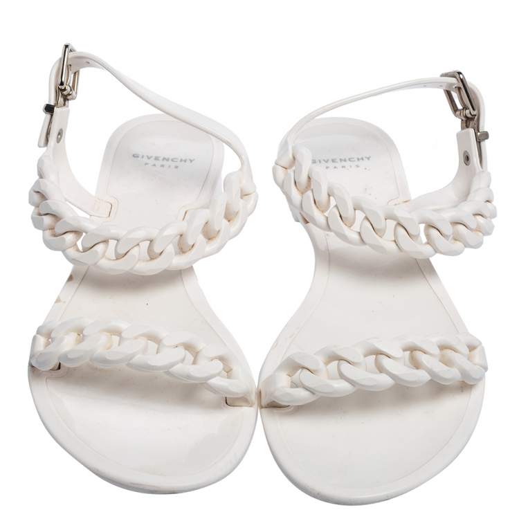 مملوكة مسبقًا Givenchy White Jelly Chain-Link Flat Sandals Size 38