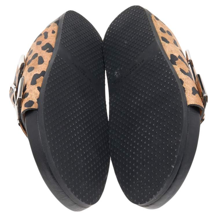 مملوكة مسبقًا Givenchy Beige/Black Leopard Print Lizard Embossed Leather Flat Slides Size 37