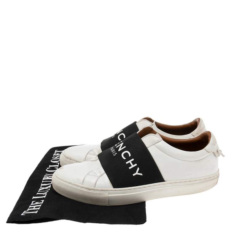 Pre Owned Givenchy White/Black Leather Urban Street Logo Slip-on Sneakers Size 36