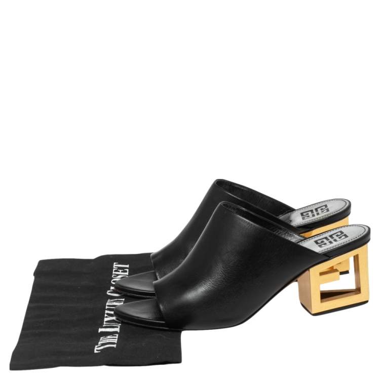 Pre Owned Givenchy Black Leather Triangle Mules Size 37