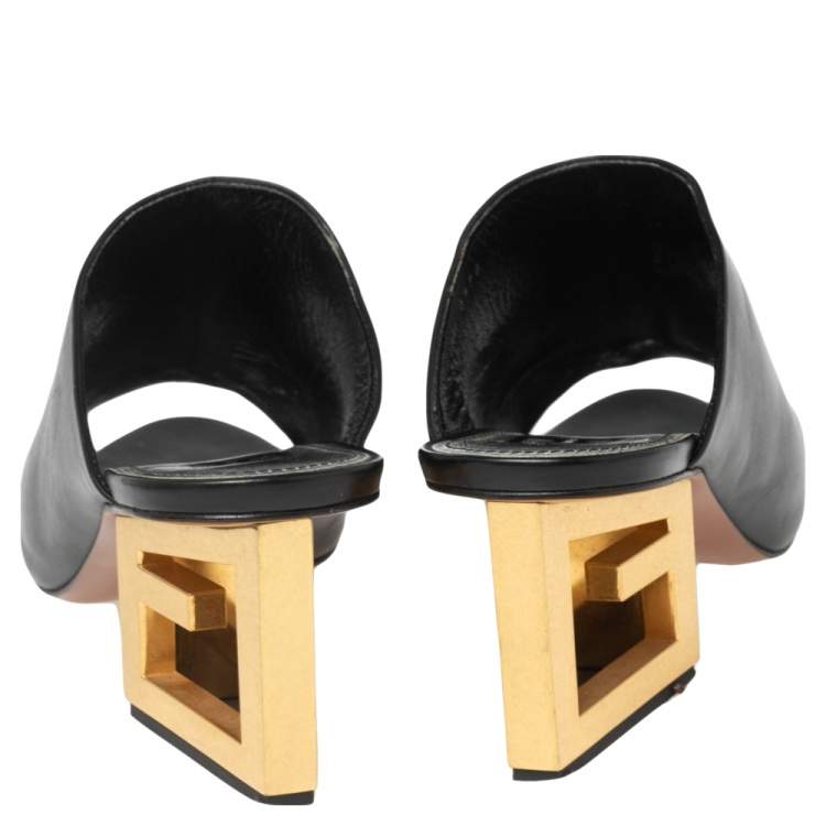 Pre Owned Givenchy Black Leather Triangle Mules Size 37