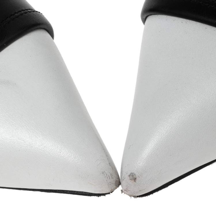 Pre Owned Givenchy Black/White Leather Screw Heel Ankle-Strap Pumps Size 36