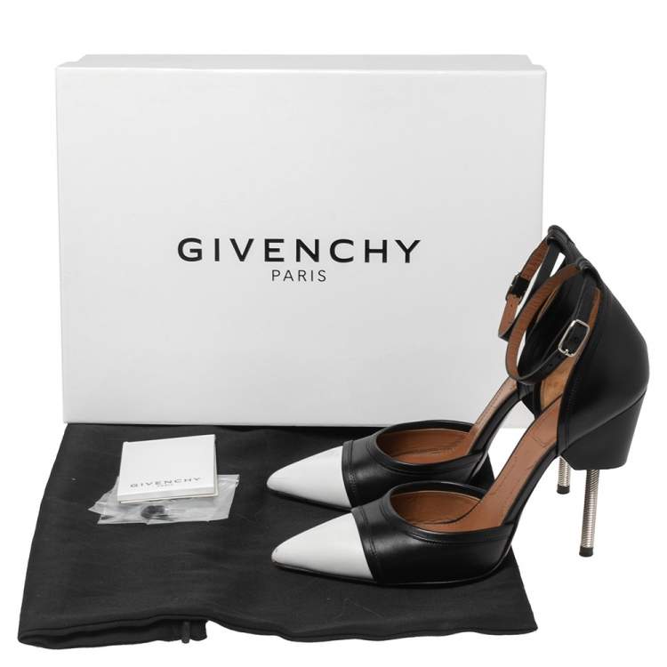 Pre Owned Givenchy Black/White Leather Screw Heel Ankle-Strap Pumps Size 36