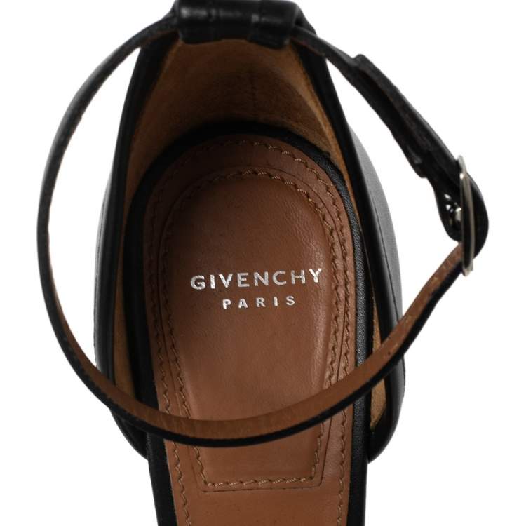 Pre Owned Givenchy Black/White Leather Screw Heel Ankle-Strap Pumps Size 36