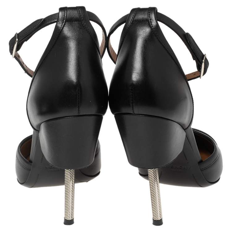 Pre Owned Givenchy Black/White Leather Screw Heel Ankle-Strap Pumps Size 36