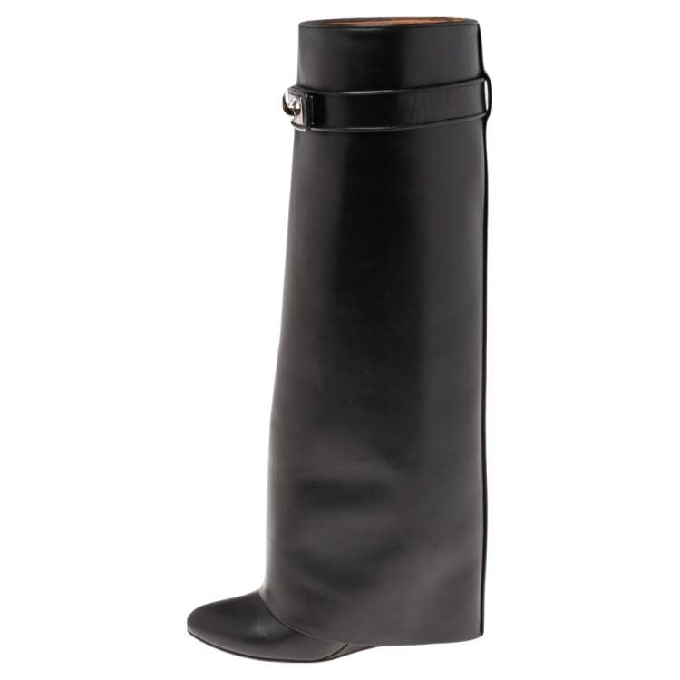 Givenchy Black Leather Shark Lock Wedge Knee High Boots Size 36 Givenchy |  TLC