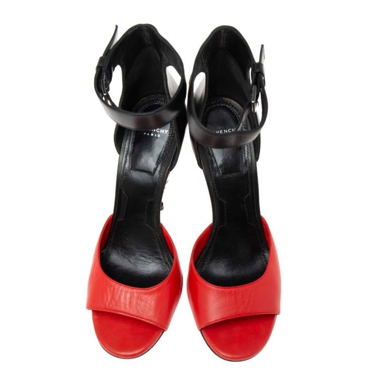 Pre Owned Givenchy Multicolor Leather Cone Heel Ankle Strap Sandals Size 38