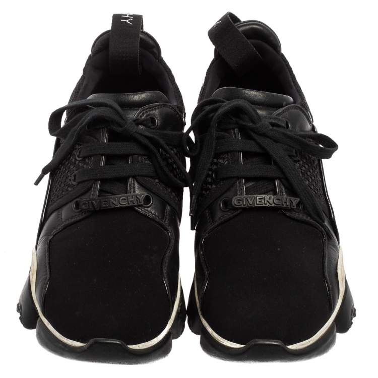 Pre Owned Givenchy Black Mesh And Leather Lace Up Sneakers Size 37.5