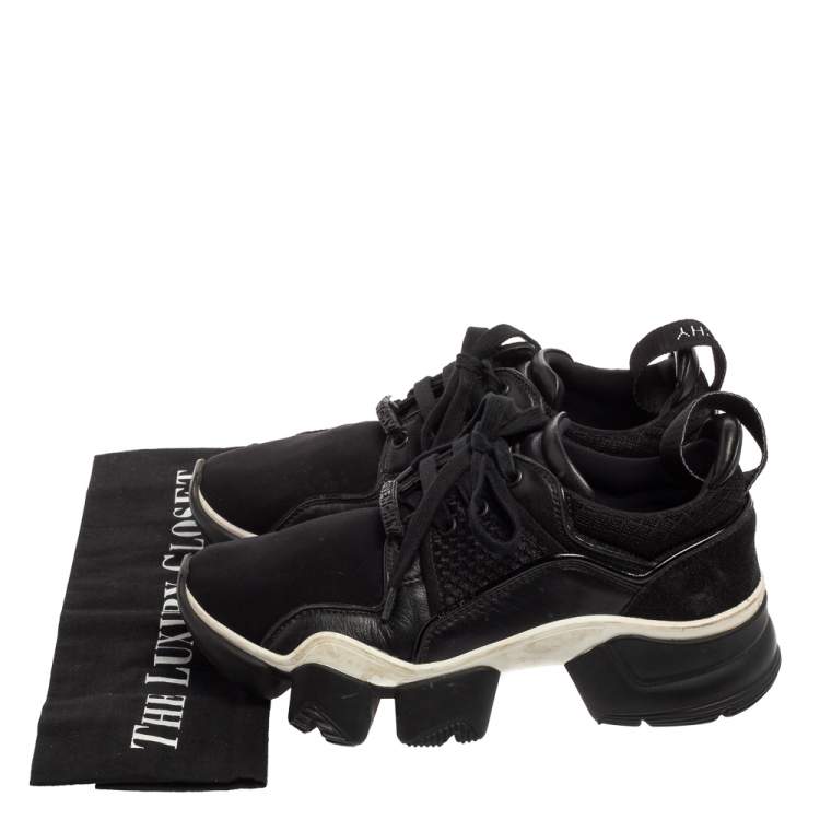 Pre Owned Givenchy Black Mesh And Leather Lace Up Sneakers Size 37.5