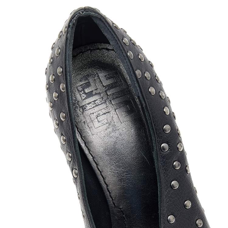 Pre Owned Givenchy Black Leather Studded Open Toe Pumps Size 37