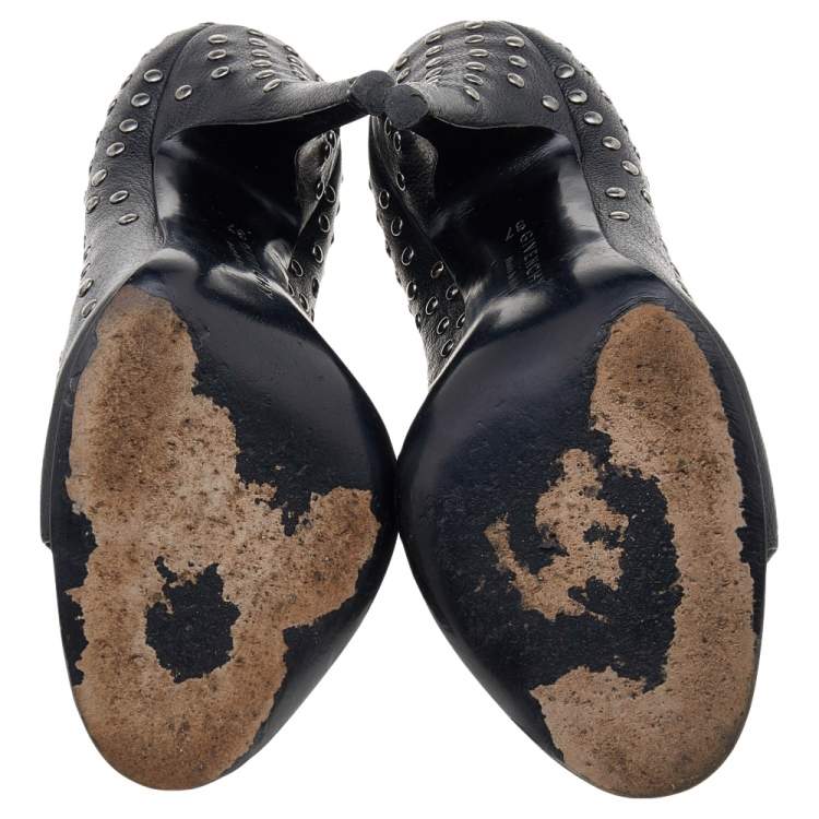 Pre Owned Givenchy Black Leather Studded Open Toe Pumps Size 37