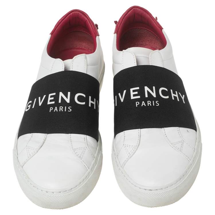 Pre Owned Givenchy White/Black Leather Urban Street Logo Slip On Sneakers Size 37.5