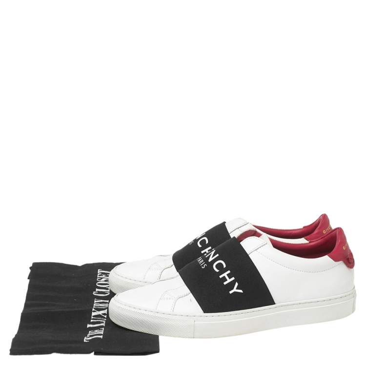 Pre Owned Givenchy White/Black Leather Urban Street Logo Slip On Sneakers Size 37.5