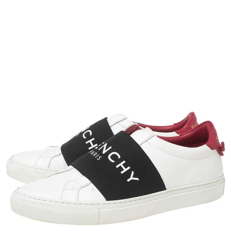 Pre Owned Givenchy White/Black Leather Urban Street Logo Slip On Sneakers Size 37.5