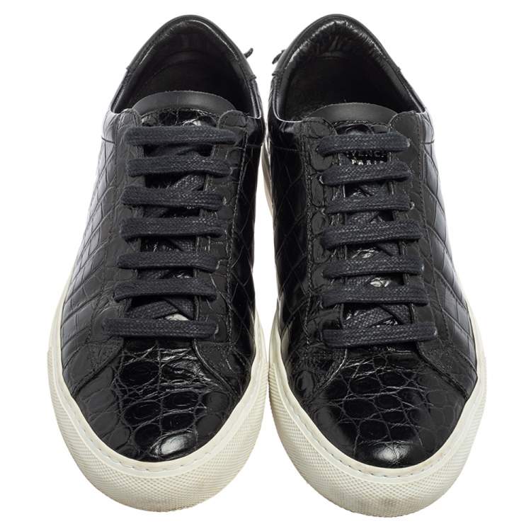 Pre Owned Givenchy Black Croc Embossed Leather Urban Street Sneakers Size 39