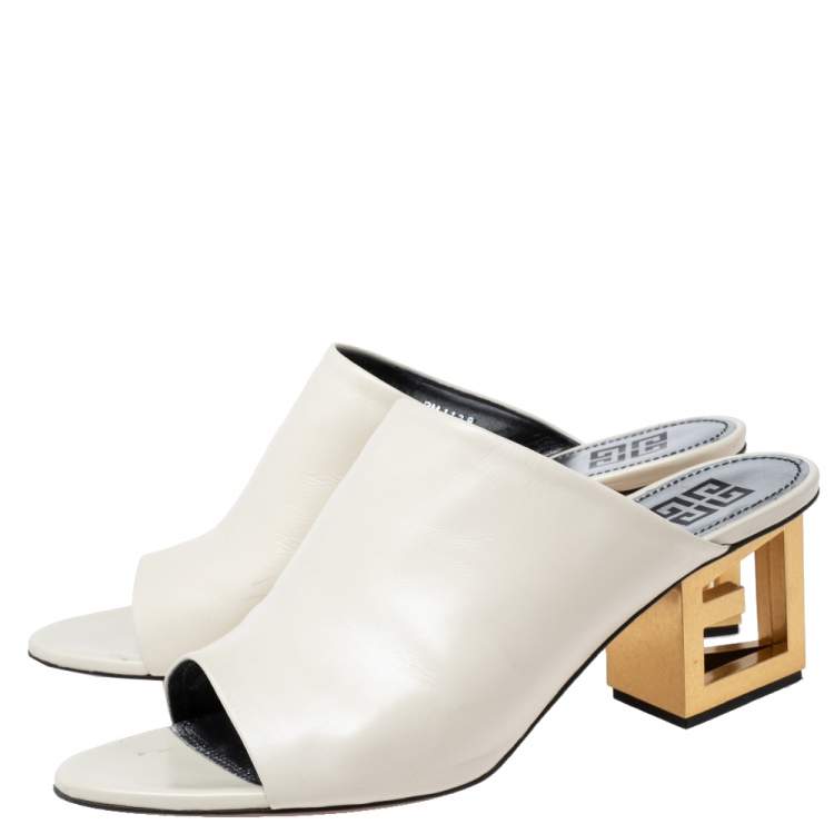 Pre Owned Givenchy Cream Leather Triangle Logo Heel Mules Size 39