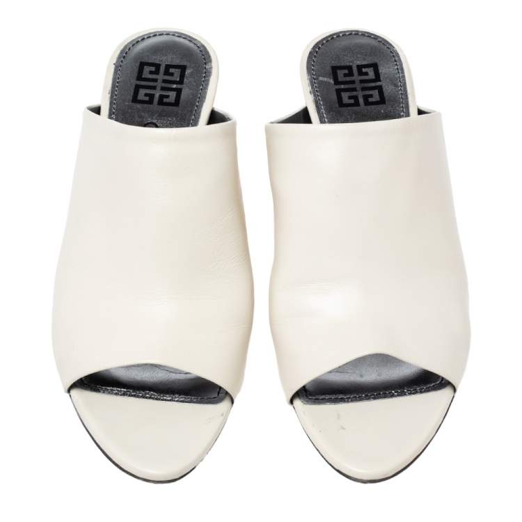 Pre Owned Givenchy Cream Leather Triangle Logo Heel Mules Size 39