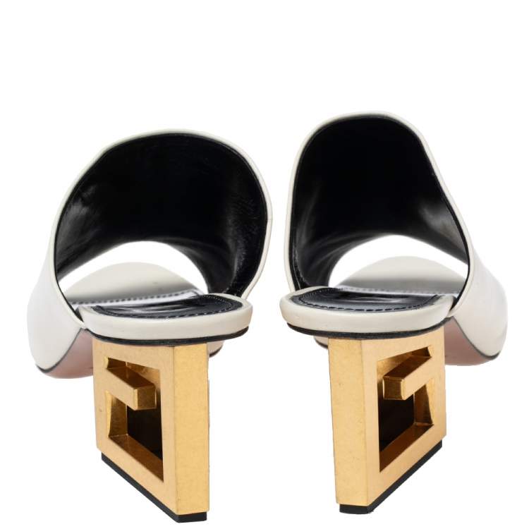 Pre Owned Givenchy Cream Leather Triangle Logo Heel Mules Size 39