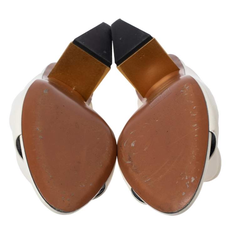 Pre Owned Givenchy Cream Leather Triangle Logo Heel Mules Size 39