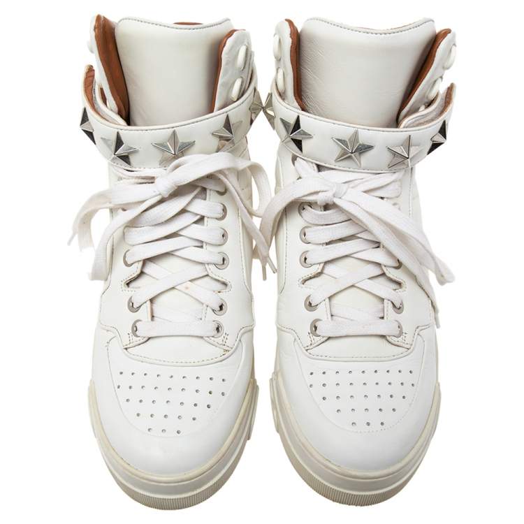 Pre Owned Givenchy White Leather High Top Sneakers Size 36.5