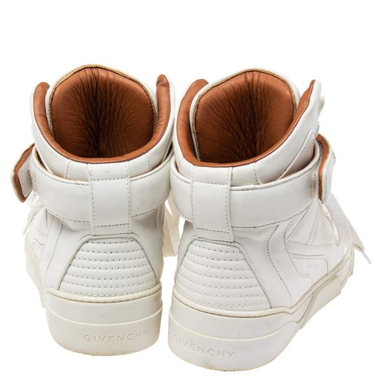 Pre Owned Givenchy White Leather High Top Sneakers Size 36.5