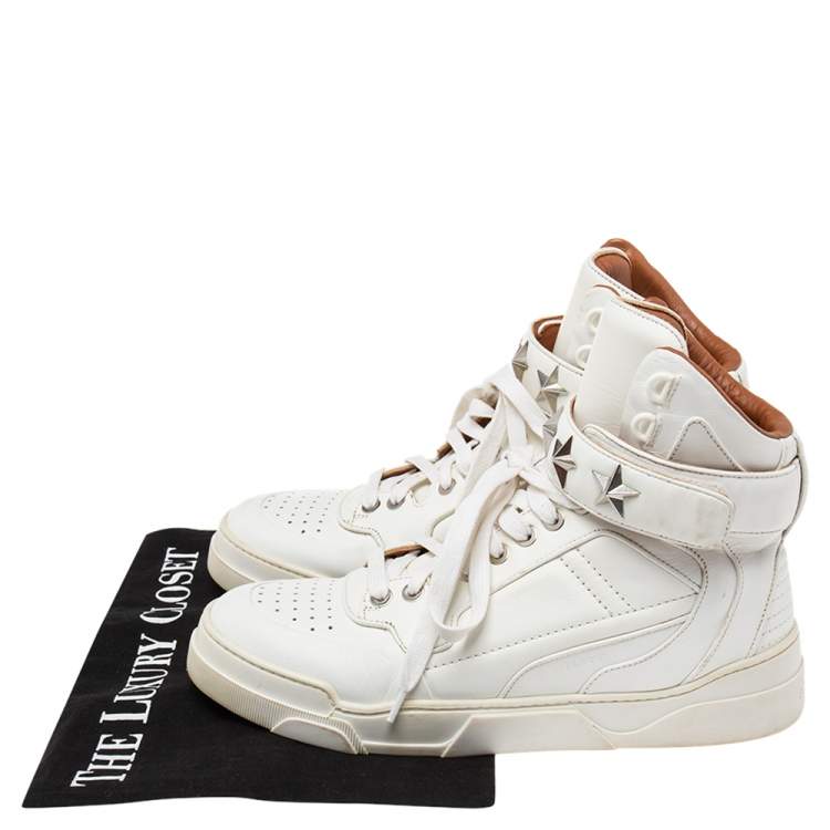 Pre Owned Givenchy White Leather High Top Sneakers Size 36.5