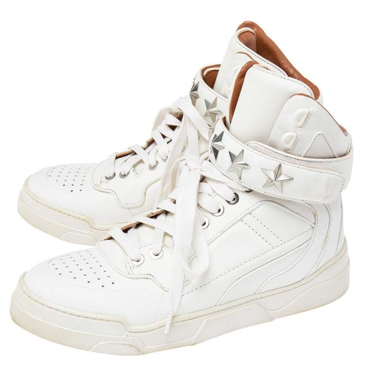 Pre Owned Givenchy White Leather High Top Sneakers Size 36.5