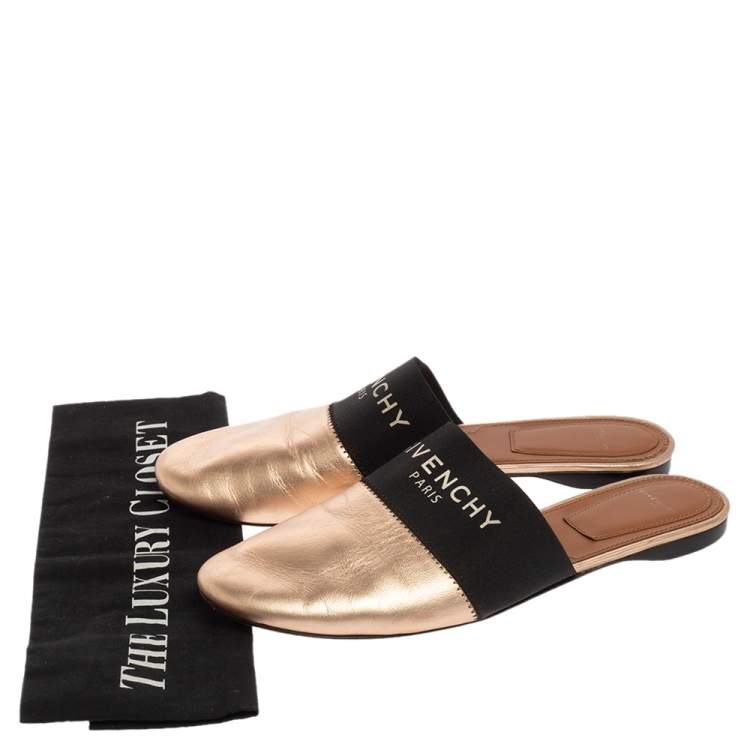 Pre Owned Givenchy  Metallic Gold Leather Mules Sandals Size 39