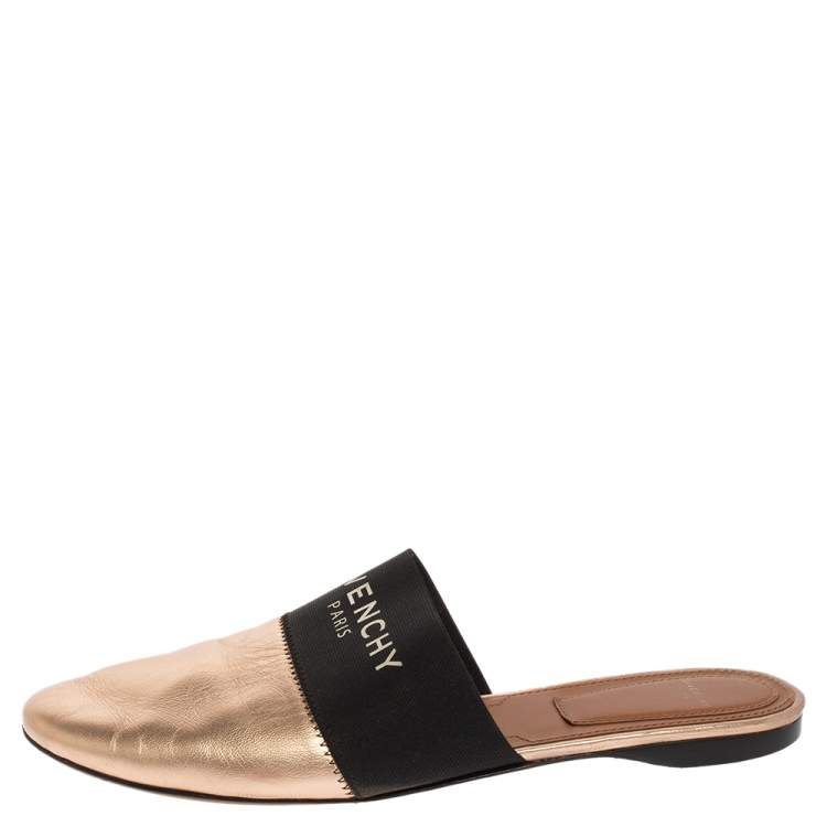 Pre Owned Givenchy  Metallic Gold Leather Mules Sandals Size 39