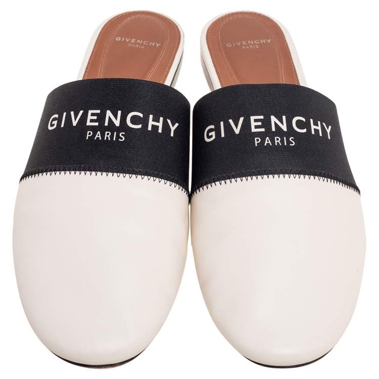 Pre Owned Givenchy Cream Leather Logo Mule Sandals Size 39.5