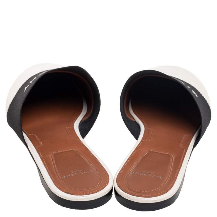 Pre Owned Givenchy Cream Leather Logo Mule Sandals Size 39.5