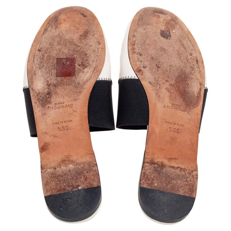 Pre Owned Givenchy Cream Leather Logo Mule Sandals Size 39.5
