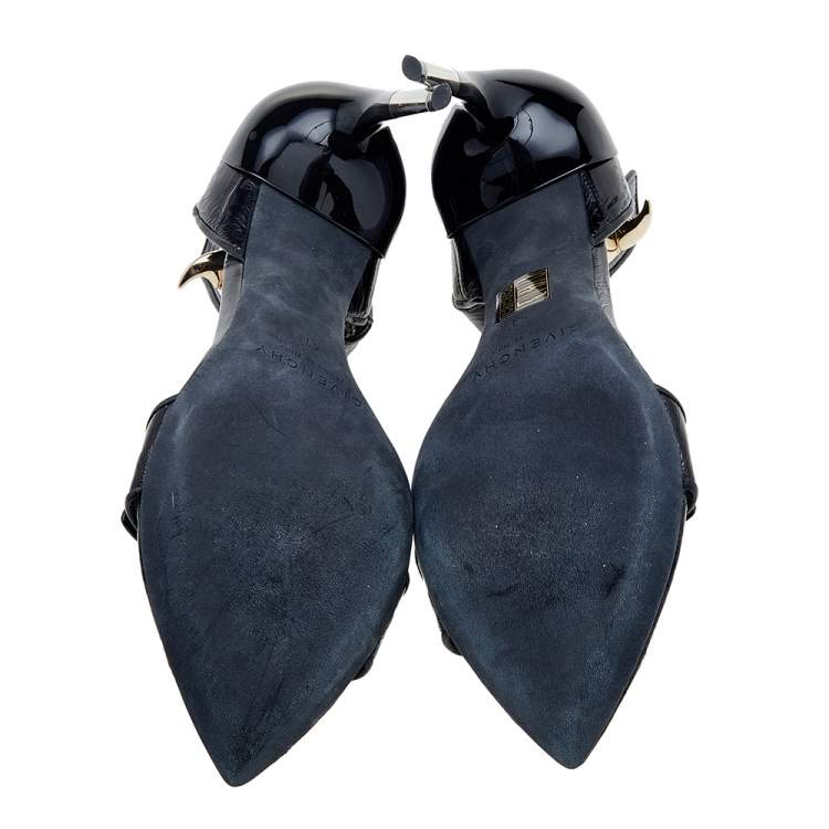 Pre Owned Givenchy Black Eel Leather Shark Tooth Ankle Strap Sandals Size 41