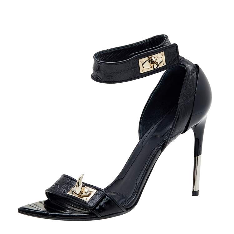 Pre Owned Givenchy Black Eel Leather Shark Tooth Ankle Strap Sandals Size 41