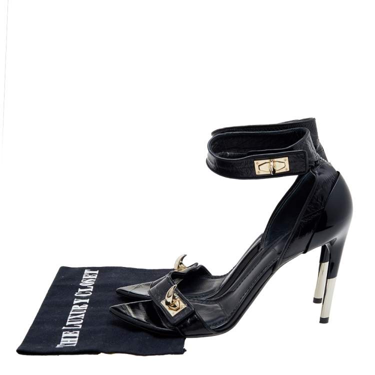Pre Owned Givenchy Black Eel Leather Shark Tooth Ankle Strap Sandals Size 41