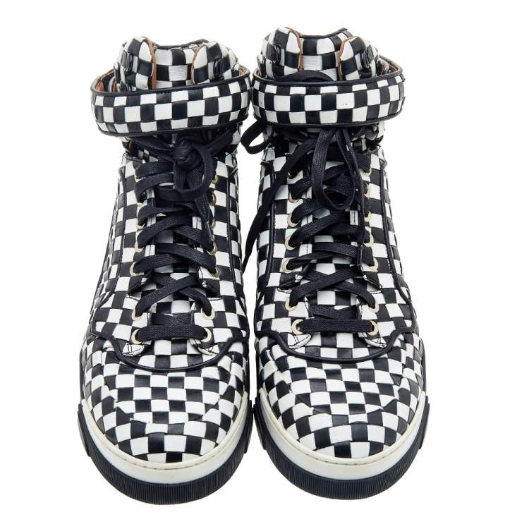 Pre Owned Givenchy Black/White Check Woven Leather High Top Sneakers Size 40