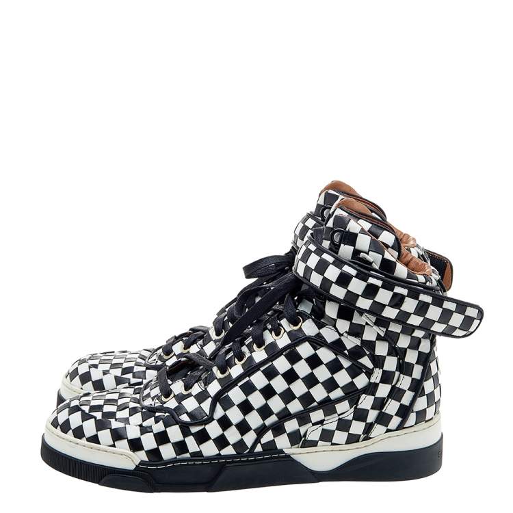 Pre Owned Givenchy Black/White Check Woven Leather High Top Sneakers Size 40