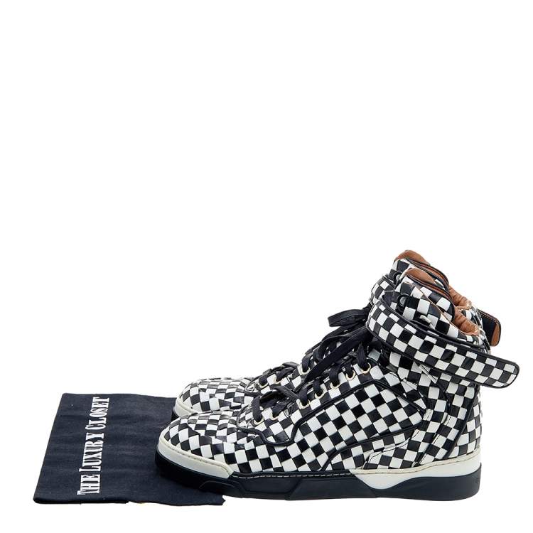 Pre Owned Givenchy Black/White Check Woven Leather High Top Sneakers Size 40