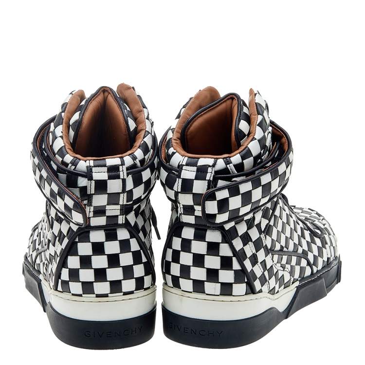 Pre Owned Givenchy Black/White Check Woven Leather High Top Sneakers Size 40