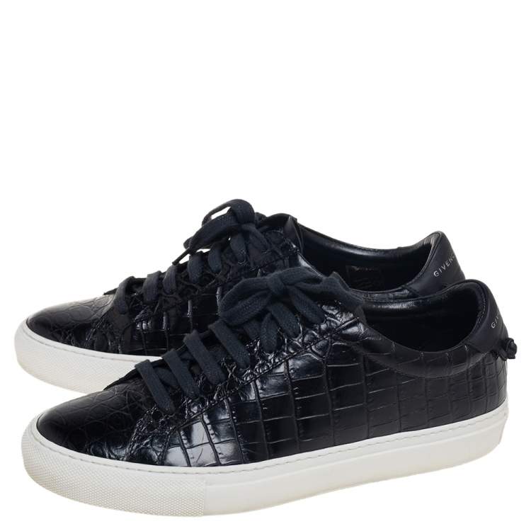 Pre Owned Givenchy Black Croc Embossed Leather Urban Street Sneakers Size 38 
