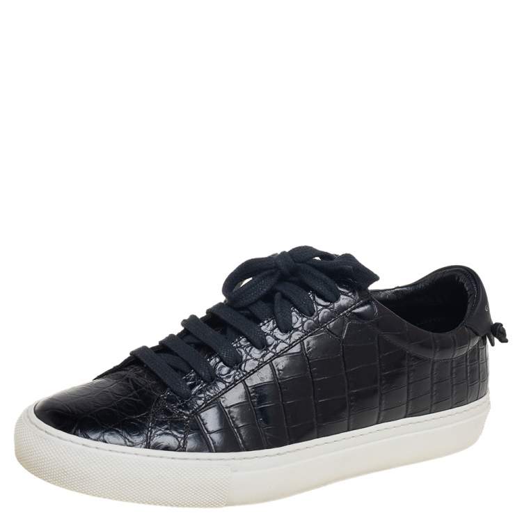 Pre Owned Givenchy Black Croc Embossed Leather Urban Street Sneakers Size 38 