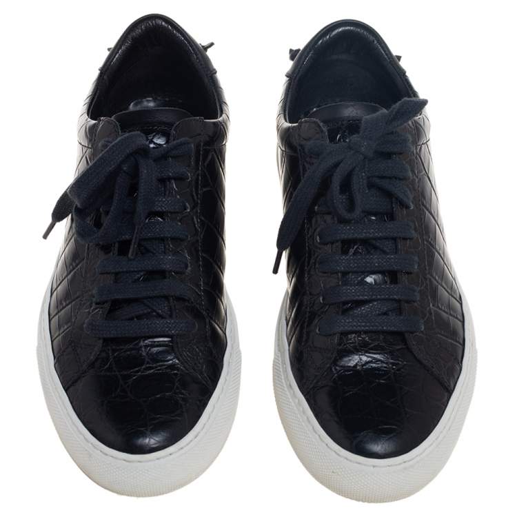 Pre Owned Givenchy Black Croc Embossed Leather Urban Street Sneakers Size 38 
