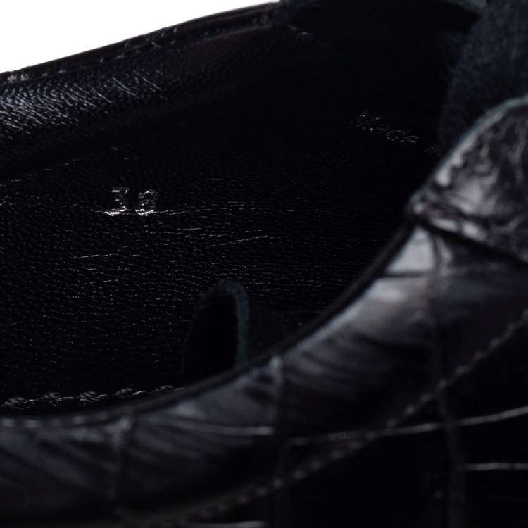 Pre Owned Givenchy Black Croc Embossed Leather Urban Street Sneakers Size 38 