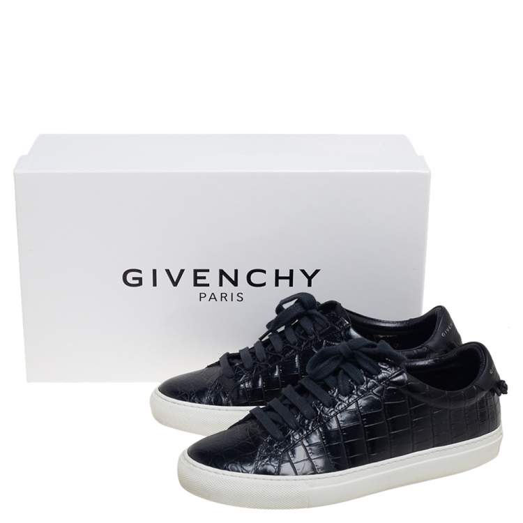 Pre Owned Givenchy Black Croc Embossed Leather Urban Street Sneakers Size 38 