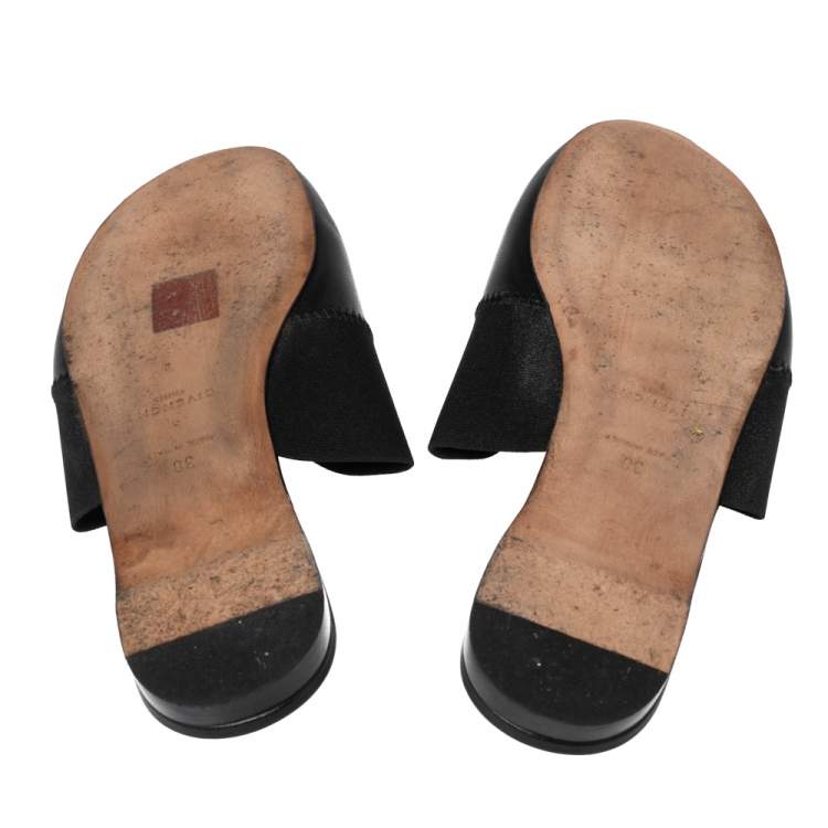 Pre Owned Givenchy Black Leather and Logo Elastic Flat Mules Size 38