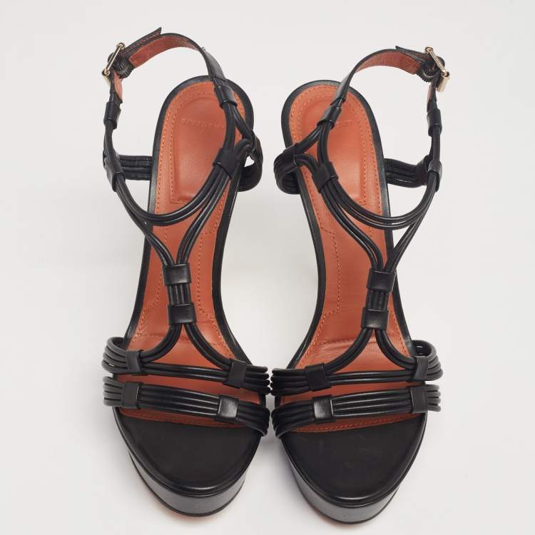 Pre Owned Givenchy Black Leather Platform Strappy Sandals Size 41 