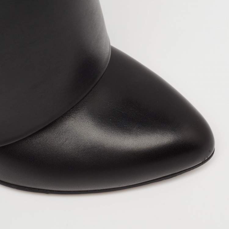 Pre Owned Givenchy Black Leather Shark Lock Knee High Boots Size 38.5