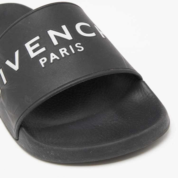 Pre Owned Givenchy Black Rubber Logo Pool Slides Size 37
