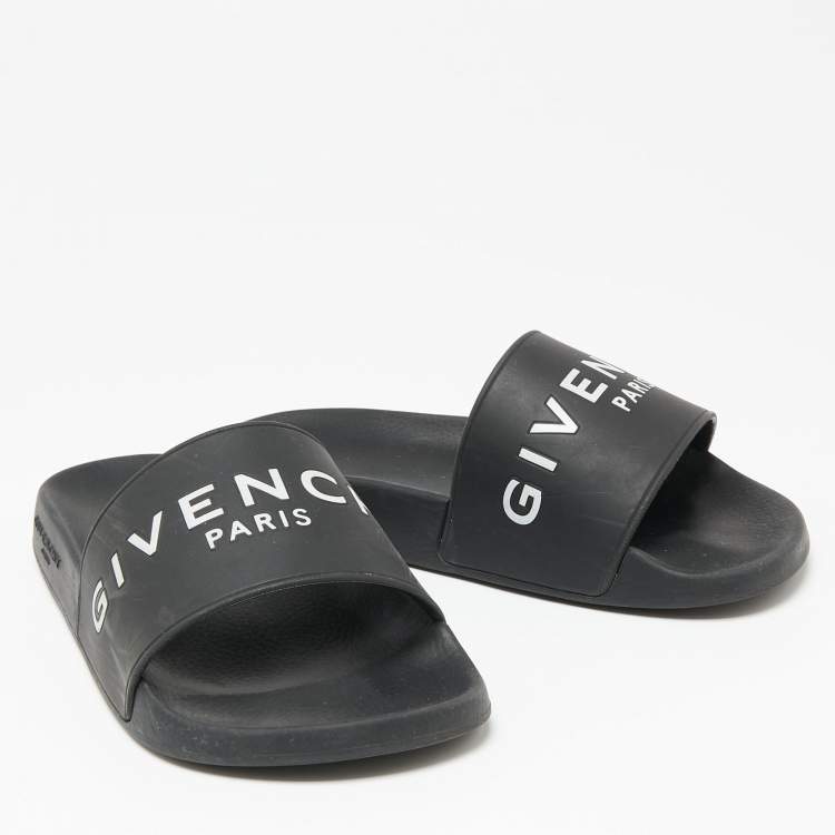 Pre Owned Givenchy Black Rubber Logo Pool Slides Size 37