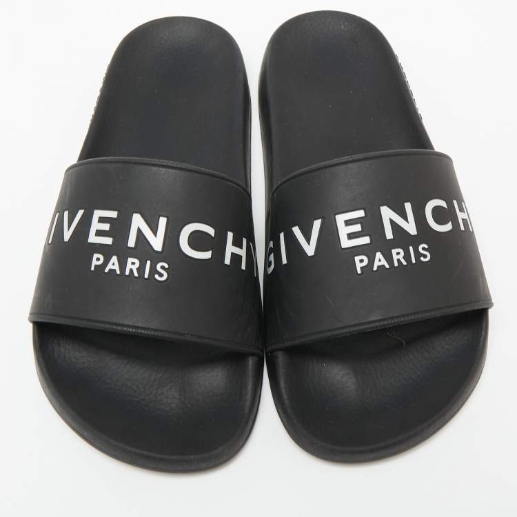 Pre Owned Givenchy Black Rubber Logo Pool Slides Size 37